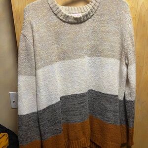 Pink Lily Cream and Gray Crew Neck Sweater